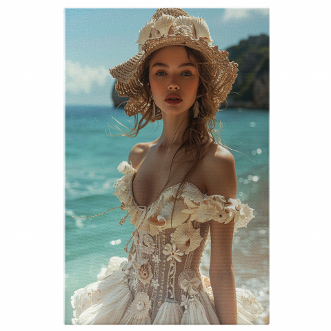 Femeia pe Plaja Soarelui în Rochie din Dantelă cu Decolteu În Formă de Inimă, Marime 40x25CM