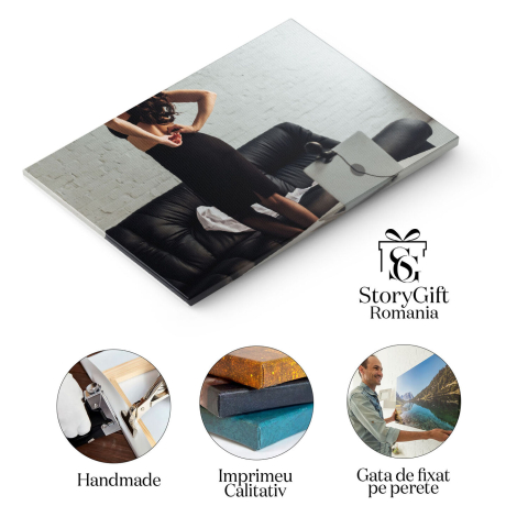 Tablou Canvas Femeia Sexy Care Iti Da Fustele Jos in Fata Ferestrei atragatoare, vedere din spate, frumoasa, sutien negru, fusta, fereastra, intimitate 1528 40x25CM [1]