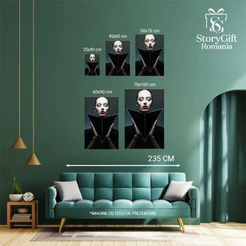 Tablou Canvas:  Femeie cu Chipul Alb si Buze Rosii cu Ochii Machiati, Poza Artistica Feminina  Pictura Digitala 40x25CM [3]