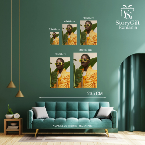 Femeie cu Ochelari Galbeni și Păr Scurt în Portocaliu - Tablou Canvas, Marime 40x25CM [3]