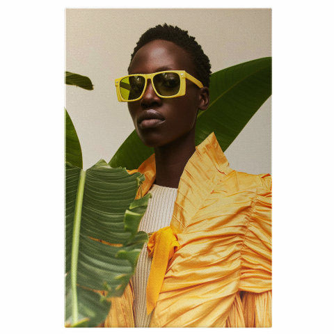 Femeie cu Ochelari Galbeni și Păr Scurt în Portocaliu - Tablou Canvas, Marime 40x25CM