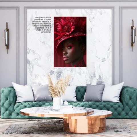 Femeie cu Ochii Machiați și Palarie cu Pene în Costum Elegant, Marime 40x25CM [2]