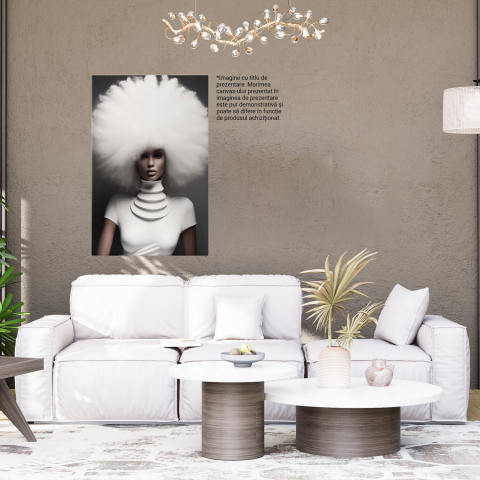 Femeie cu Păr Voluminos Alb pe Fundal Gri Întunecat în Bluza Albă cu Model la Gât - Pictură Digitală, Marime 40x25CM [7]