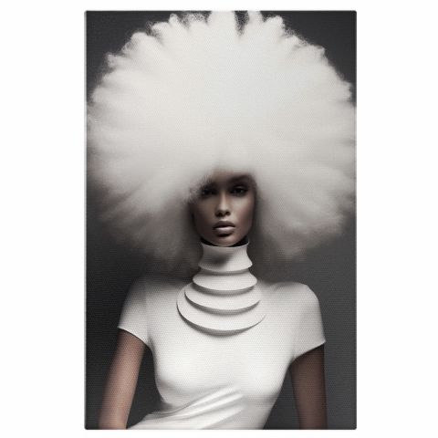 Femeie cu Păr Voluminos Alb pe Fundal Gri Întunecat în Bluza Albă cu Model la Gât - Pictură Digitală, Marime 40x25CM [4]