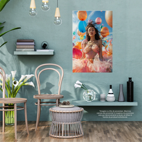 Femeie cu Rochie Tutu Roz într-o Mare de Baloane - Pictură Digitală Asiatica, Marime 40x25CM [2]