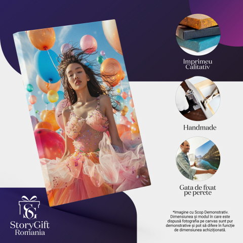 Femeie cu Rochie Tutu Roz într-o Mare de Baloane - Pictură Digitală Asiatica, Marime 40x25CM [1]