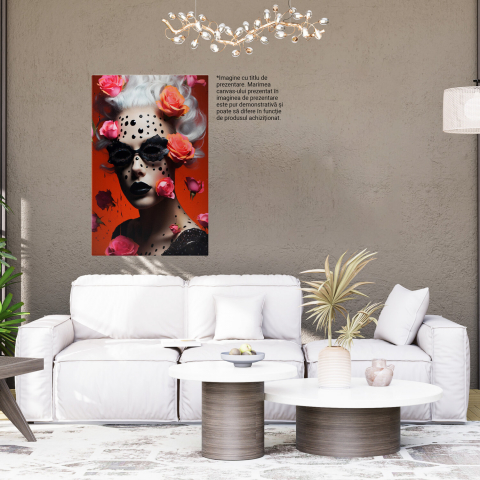 Femeie cu Trandafiri Colorati și Dungi Negre, Pictură Digitală Unică, Marime 40x25CM [3]