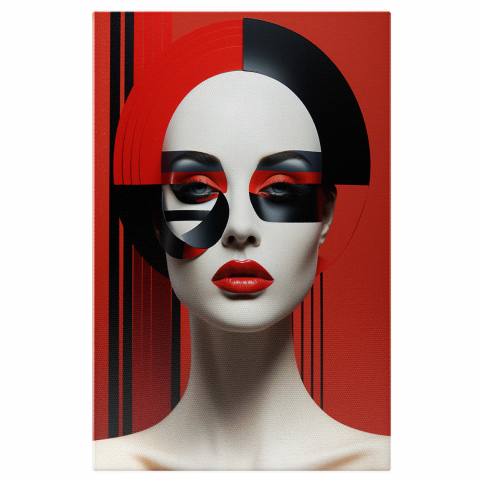 Portret - Tablou Canvas - Femeie Palidă cu Buze de un Roșu Aprins - Abstract Fashion, Marime 40x25CM