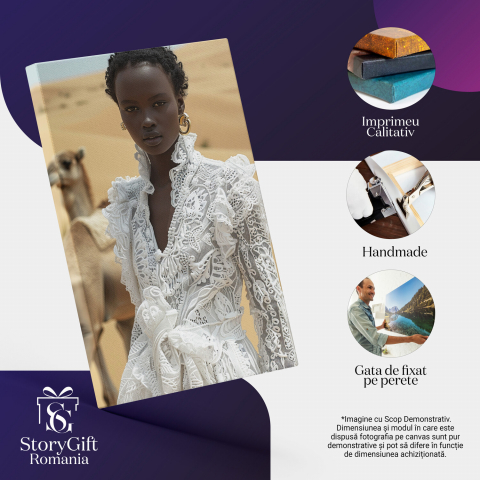 Tablou Canvas Femeie în Rochie Albă în Deșert, Marime 40x25CM [1]