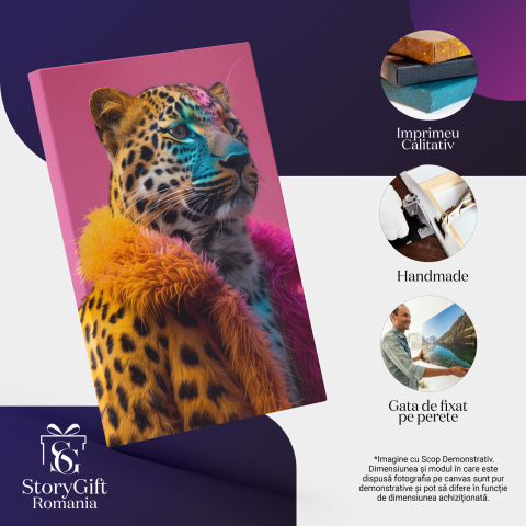 Femela Leopard Personificată în Blană cu Puf Colorat - Pictură Digitală, Marime 40x25CM [1]