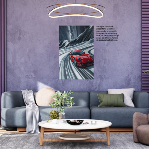 Tablou Canvas  Ferarri Super Car Masina de Lux pentru Iubitorii de Viteza de Culoare Rosie pe Muntele cu Zapada , Pictura Digitala 40x25CM [1]