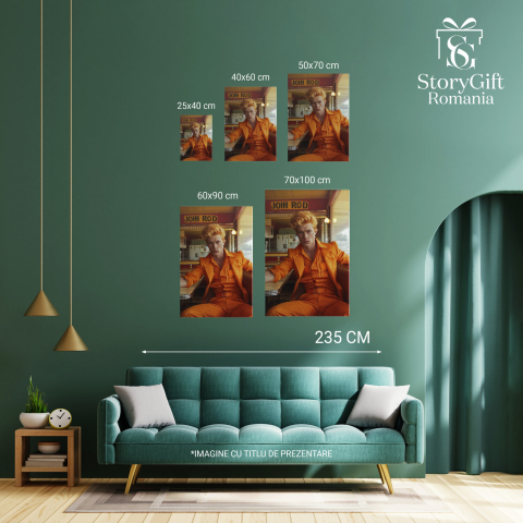 Bărbat Roșcat în Portocaliu - Pictură Digitală într-un Restaurant American, Marime 40x25CM [2]