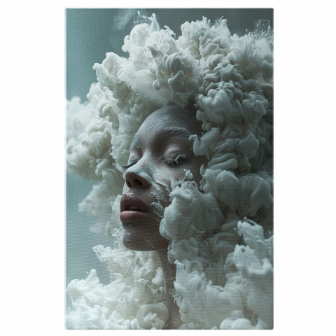 Figura Feminină Ieșind din Fumul Alb - Pictură Digitală Abstractă, Marime 40x25CM