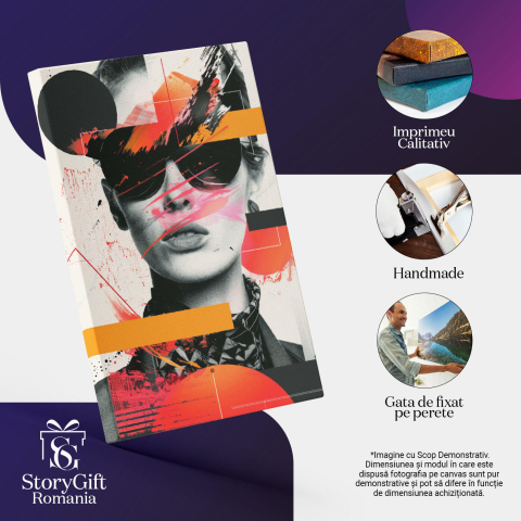 Tablou Canvas  Figura Feminina cu Ochelari si Cercei Acoperita de Petele de Culoare in Bluza si Sacou , Pictura Digitala 40x25CM [2]