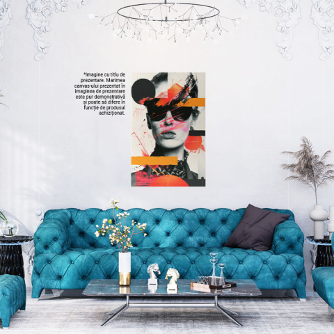 Tablou Canvas  Figura Feminina cu Ochelari si Cercei Acoperita de Petele de Culoare in Bluza si Sacou , Pictura Digitala 40x25CM [1]