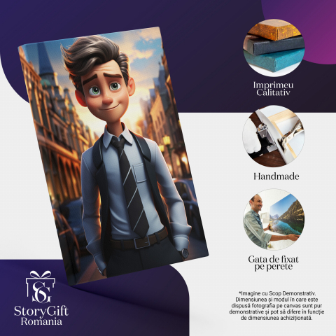 Figurina de Animație - Băiat în Sacou Fără Mâneci, Desen Animat, Accesoriu de Modă - Pictură Digitală, Marime 40x25CM [1]