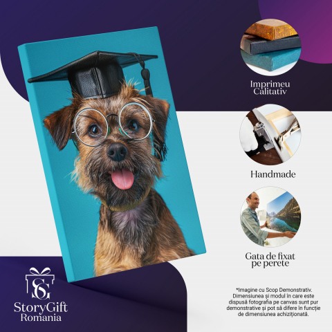 Tablou Canvas Border Terrier Final de Studii cu Toca și Ochelari de Vedere Rotunzi, Marime 40x25CM [1]