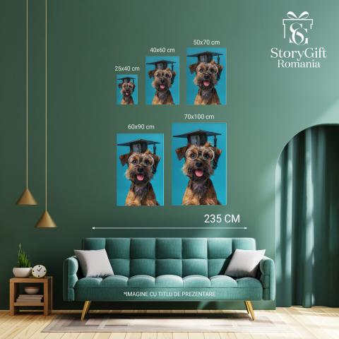 Tablou Canvas Border Terrier Final de Studii cu Toca și Ochelari de Vedere Rotunzi, Marime 40x25CM [3]