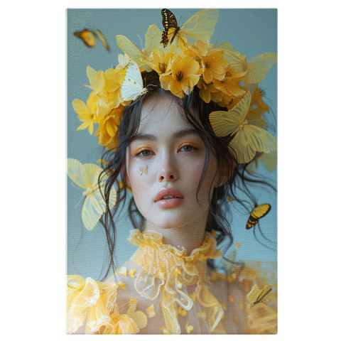 Flori și Fluturi - Feminitate în Nuanțe Vii de Galben, Marime 40x25CM
