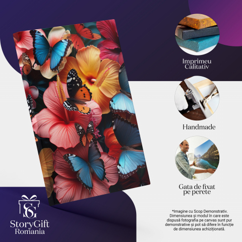 Florile Colorate cu Fluturi Albastre și Portocalii - Pictură Digitală a Minunilor Naturii, Marime 40x25CM [1]