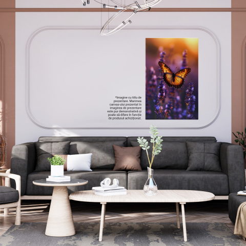 Fluture Colorat cu Auriu și Negru în Lumina Apusului - Pictură Digitală cu Lavandă, Marime 40x25CM [3]