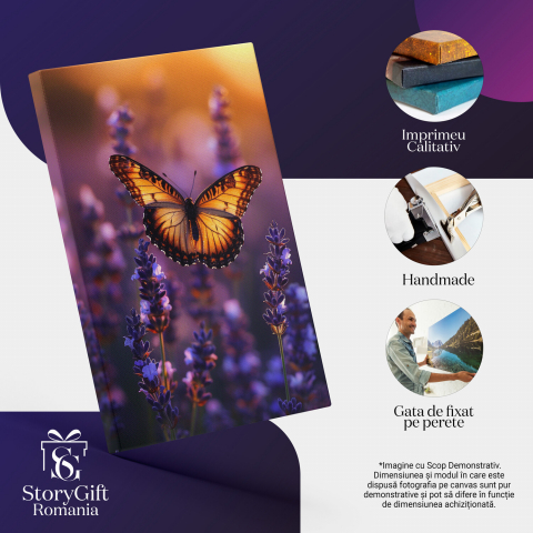 Fluture Colorat cu Auriu și Negru în Lumina Apusului - Pictură Digitală cu Lavandă, Marime 40x25CM [1]