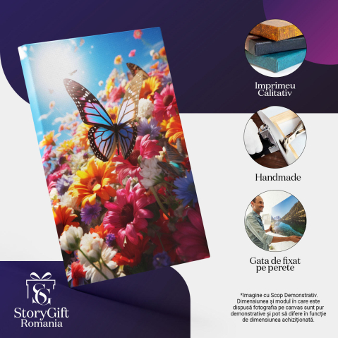 Tablou Canvas:  Fluture Așezat pe Flori- Natură Pictura Digitala 40x25CM [2]