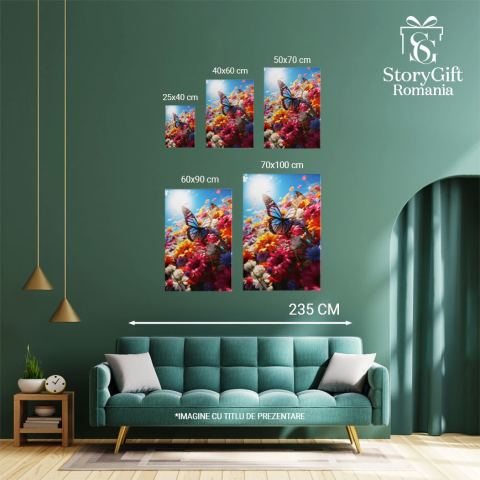 Tablou Canvas:  Fluture Așezat pe Flori- Natură Pictura Digitala 40x25CM [3]