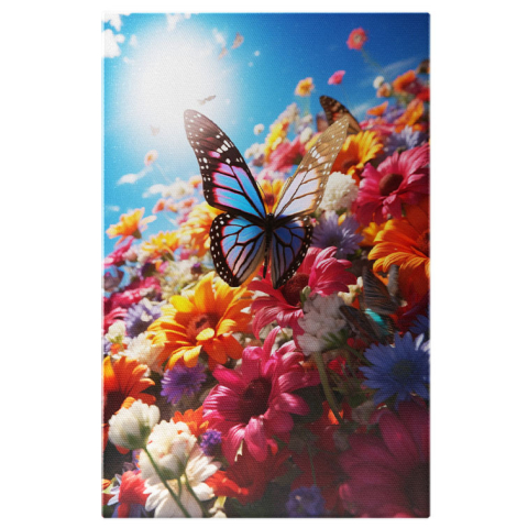 Flori - Tablou Canvas:  Fluture Așezat pe Flori- Natură Pictura Digitala 40x25CM