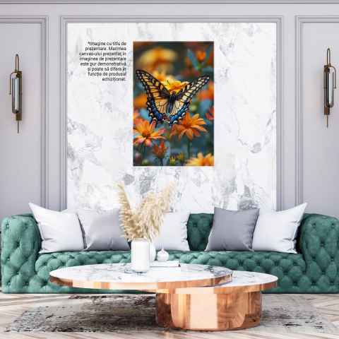 Fluturele Zburător - Tablou Canvas cu Zborul din Floare în Floare în Nuanțe de Portocaliu, Marime 40x25CM [2]