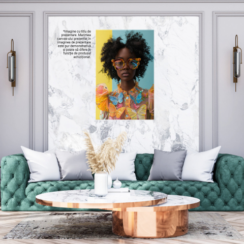 Fluturi și Culoare - Tablou Canvas cu Femeia cu Piele Africană, Marime 40x25CM [2]