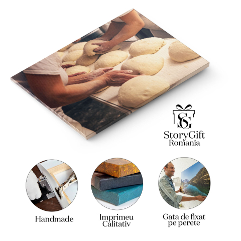 Tablou Canvas Formarea aluatului de Paine intro Brutarie aluat, fabrica, paine, produs, ingredient, brutarie, brutar, preparare, industrial, profesional. 40x25CM [1]