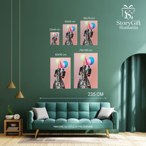 Tablou Canvas Câine Danez Fericit cu Baloane - Pictură Digitală, Marime 40x25CM [3]