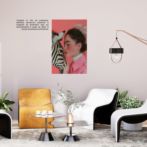 Fotografie Artistică pe Fundal Roz cu Zebra - Contrast Vestimentar - Artă Digitală, Marime 40x25CM [2]