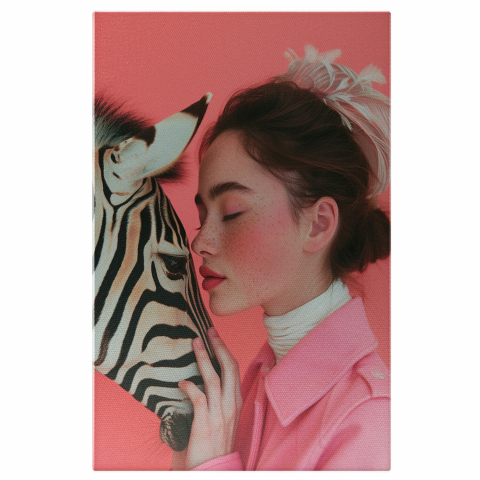 Fotografie Artistică pe Fundal Roz cu Zebra - Contrast Vestimentar - Artă Digitală, Marime 40x25CM