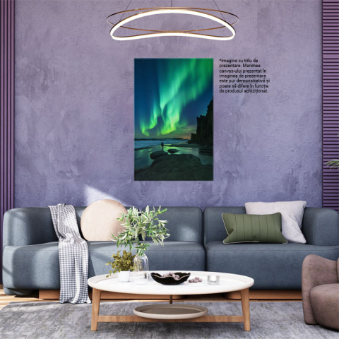 Tablou Canvas:  Fotografie cu aurora boreala - insula apa fenomen om in departare Pictura Digitala 40x25CM [1]