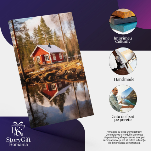 Tablou Canvas:  Fotografie cu o casuta dintr-un loc retras - apa padure primavara  Pictura Digitala 40x25CM [2]