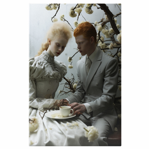 Tablou Canvas Fată și Băiat Împreună | Pictură Digitală cu Costum și Rochie, Marime 40x25CM