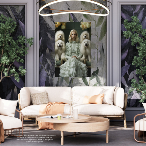 Tablou Canvas Femeie Blondă cu Câini Albi | Pictură Digitală Eleganta, Marime 40x25CM [3]