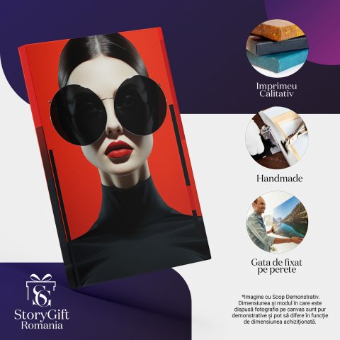 Tablou Canvas - Fotografie Abstractă a unei Femei cu Ochelari Mari, Marime 40x25CM [1]