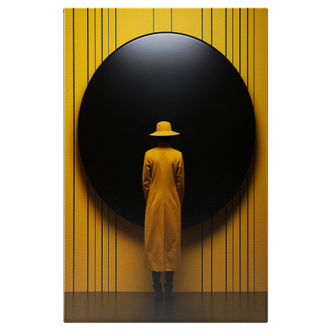 Tablou Canvas Figură în Galben cu Cerc Negru | Pictură Digitală Abstractă, Marime 40x25CM