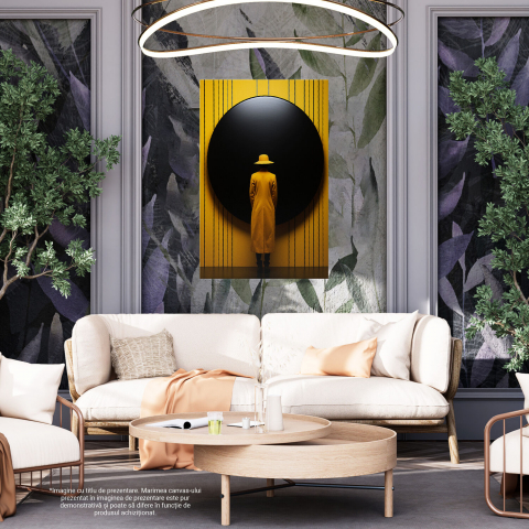 Tablou Canvas Figură în Galben cu Cerc Negru | Pictură Digitală Abstractă, Marime 40x25CM [3]