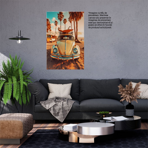 Tablou Canvas:  Fotografie cu o masina de epoca pe plaja - la mare concediu Pictura Digitala 40x25CM [1]