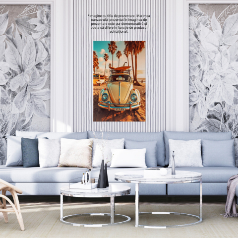 Tablou Canvas Mașină de Epocă pe Plajă | Pictură Digitală Concediu la Mare, Marime 40x25CM [3]