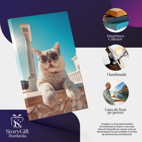 Pisicuță Blănoasă cu Ochelari de Soare - Pictură Digitală, Marime 40x25CM [1]