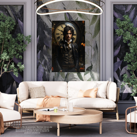 Tablou Canvas Băiat în Costum cu Ceas și Flori | Pictură Digitală Elegantă, Marime 40x25CM [3]