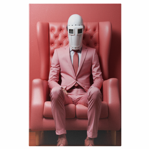 Modă - Tablou Canvas Bărbat cu Mască Albă în Fotoliu | Pictură Digitală, Marime 40x25CM