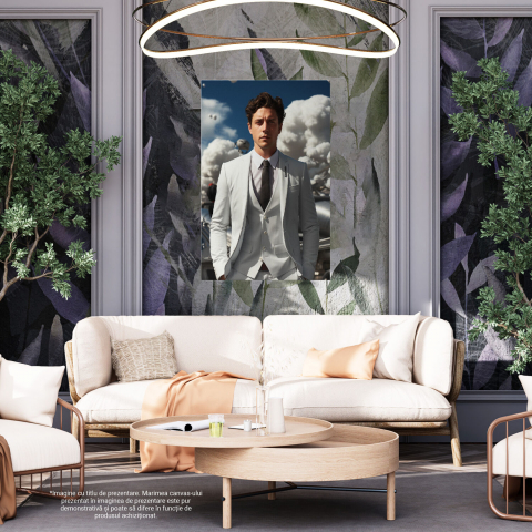 Tablou Canvas Bărbat în Costum Alb | Pictură Digitală cu Nori, Marime 40x25CM [3]