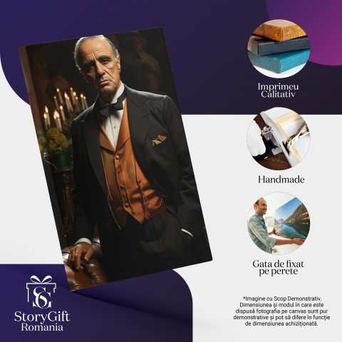 Tablou Canvas:  Fotografie cu un mafiot batran - capul mafiei godfather Pictura Digitala 100x70CM [1]