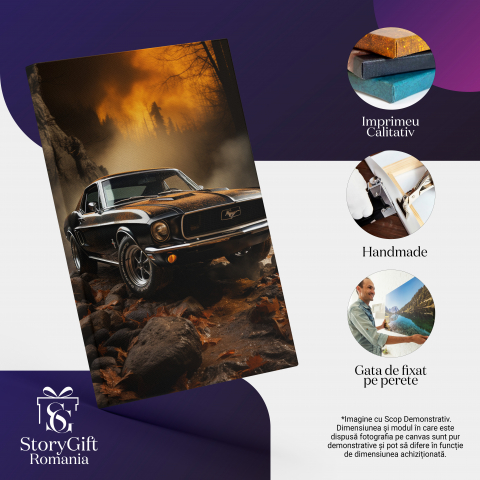 Tablou Canvas:  Fotografie cu un Mustang clasic - vechi negru Pictura Digitala 40x25CM [1]